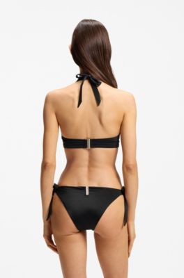 Side-tie bikini bottoms with logo trim, Black