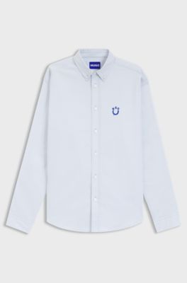 Oversized-fit shirt in Oxford cotton with logo embroidery, Light Blue
