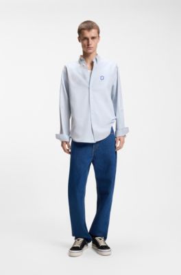 Oversized-fit shirt in Oxford cotton with logo embroidery, Light Blue