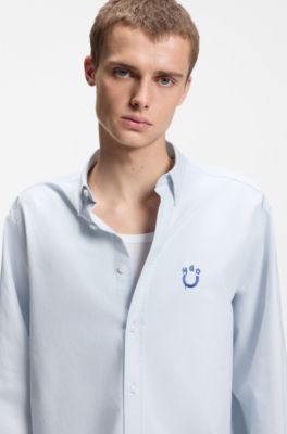 Oversized fit-skjorta i oxfordbomull med broderad logga, Ljusbl&aring;