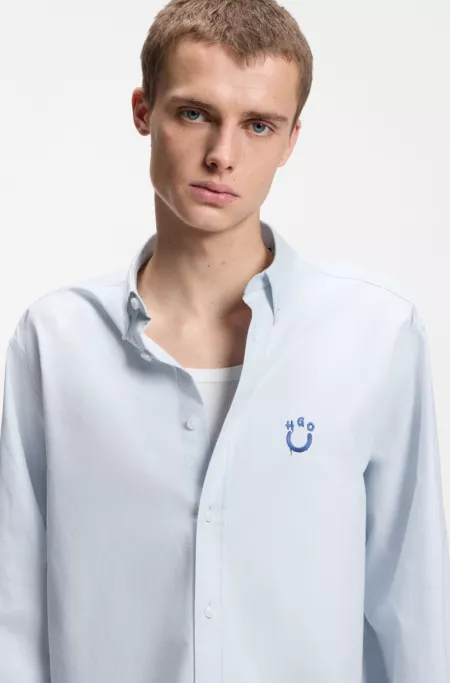 Oversized-fit shirt in Oxford cotton with logo embroidery