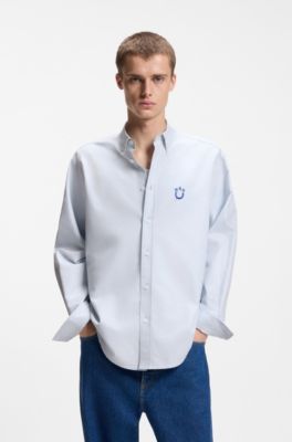 Oversized fit-skjorta i oxfordbomull med broderad logga, Ljusbl&aring;