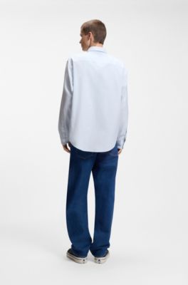 Oversized-fit shirt in Oxford cotton with logo embroidery, Light Blue