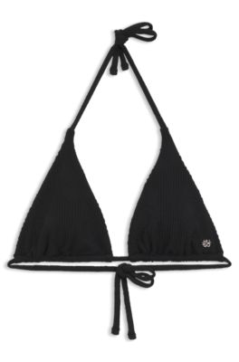 Jacquard bikini top with stacked-logo charm, Black
