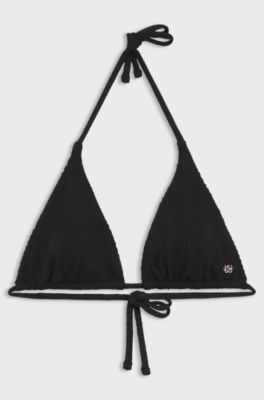 Top de bikini en jacquard avec breloque logo empil&eacute;, Noir