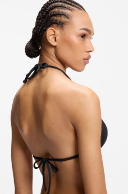 Jacquard bikini top with stacked-logo charm, Black