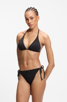 Top de bikini en jacquard avec breloque logo empil&eacute;, Noir