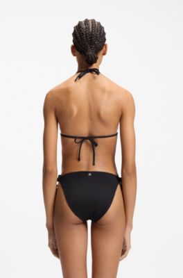 Jacquard bikini top with stacked-logo charm, Black