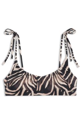 Printed bikini top with stacked-logo charm, Patterned