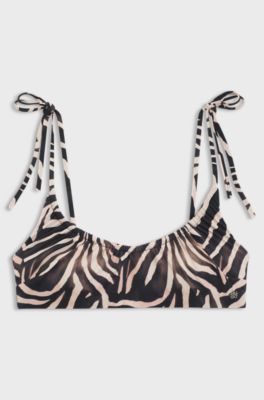 Printed bikini top with stacked-logo charm, Patterned