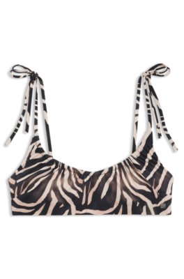 Printed bikini top with stacked-logo charm
