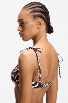 Printed bikini top with stacked-logo charm, Patterned