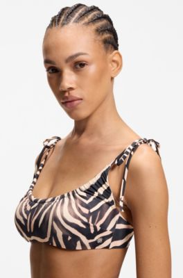 Printed bikini top with stacked-logo charm, Patterned