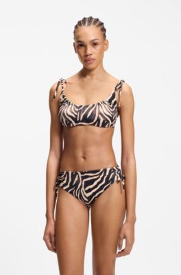 Printed bikini top with stacked-logo charm, Patterned