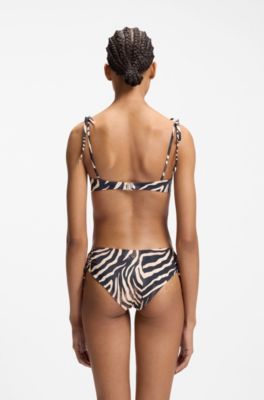 Printed bikini top with stacked-logo charm, Patterned