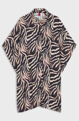 Printed beach dress with stacked-logo trim, Patterned