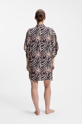 Printed beach dress with stacked-logo trim, Patterned