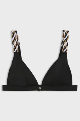 Bikinitop met gevlochten, kenmerkend gestreepte bandjes, Zwart