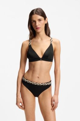 Bikinitop met gevlochten, kenmerkend gestreepte bandjes, Zwart