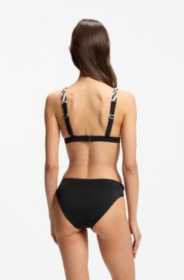 Bikinitop met gevlochten, kenmerkend gestreepte bandjes, Zwart