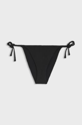 Tie-side bikini bottoms with structured tropical pattern, Black