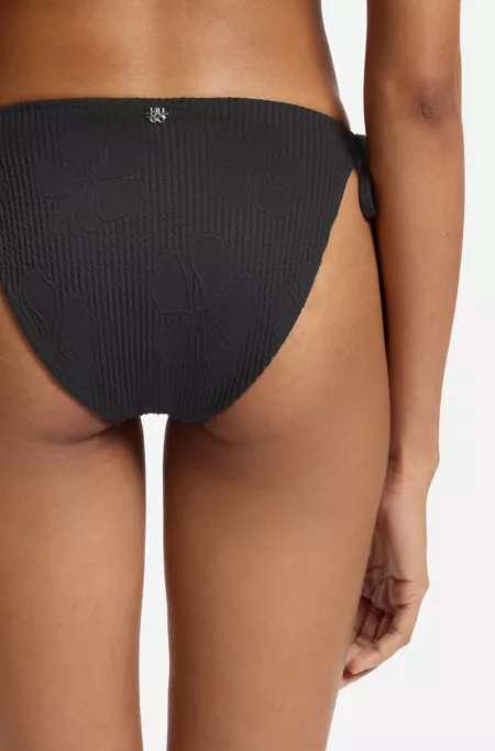 Tie-side bikini bottoms with structured tropical pattern