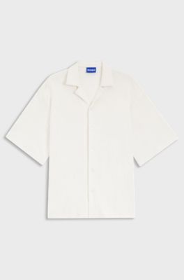 Relaxed-fit shirt in jacquard cotton towelling, Natural