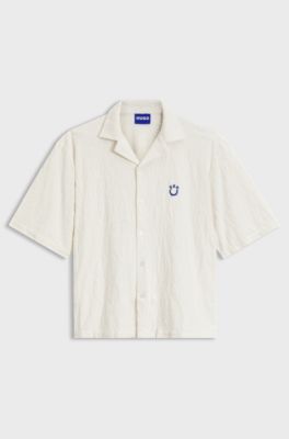 Relaxed-fit shirt in jacquard cotton towelling, Natural