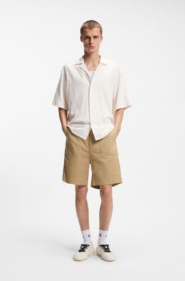 Relaxed-fit shirt in jacquard cotton towelling, Natural