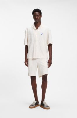 Relaxed-fit shirt in jacquard cotton towelling, Natural