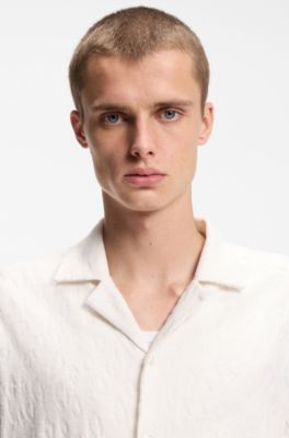 Relaxed-fit shirt in jacquard cotton towelling, Natural