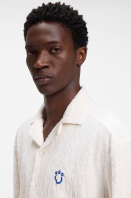 Relaxed-fit shirt in jacquard cotton towelling, Natural