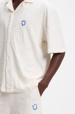 Relaxed-fit shirt in jacquard cotton towelling, Natural