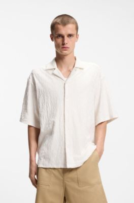 Relaxed-fit shirt in jacquard cotton towelling, Natural