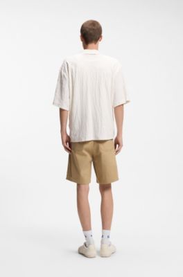 Camicia relaxed fit in spugna di cotone jacquard, Bianco