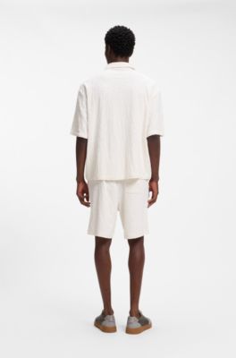 Relaxed-fit shirt in jacquard cotton towelling, Natural
