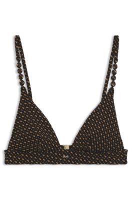 Monogram-patterned bikini top with removable padding, Patterned