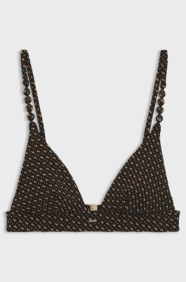 Monogram-patterned bikini top with removable padding, Patterned