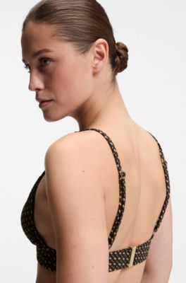 Monogram-patterned bikini top with removable padding, Patterned