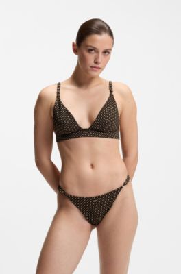 Monogram-patterned bikini top with removable padding, Patterned
