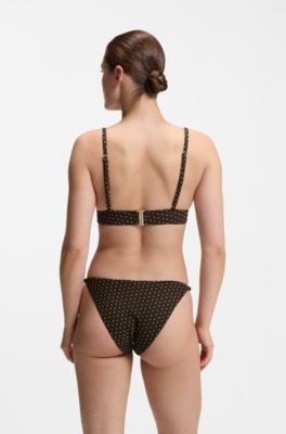 Monogram-patterned bikini top with removable padding, Patterned