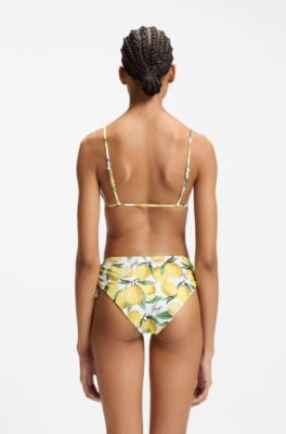 Printed bikini bottoms with stacked-logo charm, Yellow Patterned