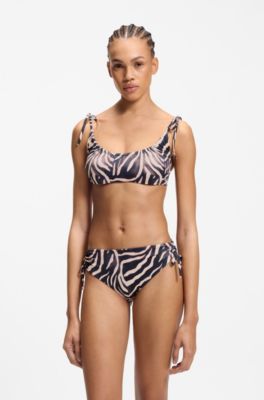 Printed bikini bottoms with stacked-logo charm, Patterned