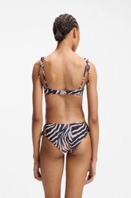 Printed bikini bottoms with stacked-logo charm, Patterned