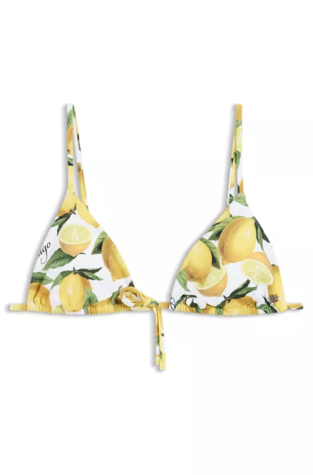 Haut de bikini triangle imprimé avec breloque logo empilé