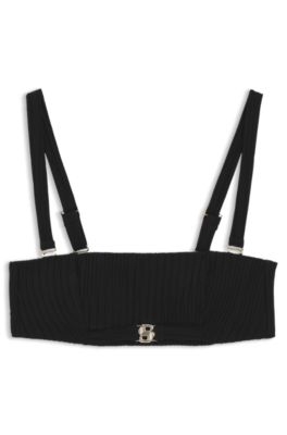 Pliss&eacute; bandeau bikini top with Double B monogram, Black