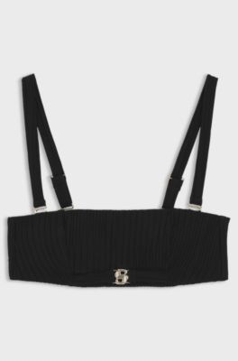 Pliss&eacute; bandeau bikini top with Double B monogram, Black