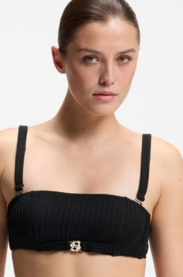 Pliss&eacute; bandeau bikini top with Double B monogram, Black