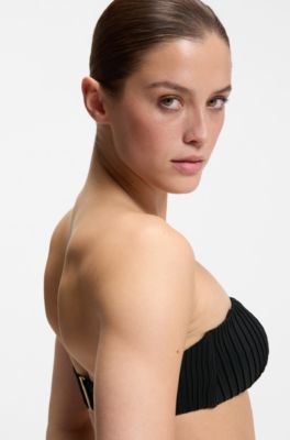 Pliss&eacute;bikinitop in bandeaustijl met Double B-monogram, Zwart