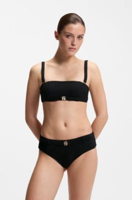 Pliss&eacute; bandeau bikini top with Double B monogram, Black